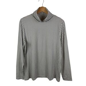 Lands End Houndstooth Grid Print Turtleneck Top XL Shaped Fit Stretch Minimalist